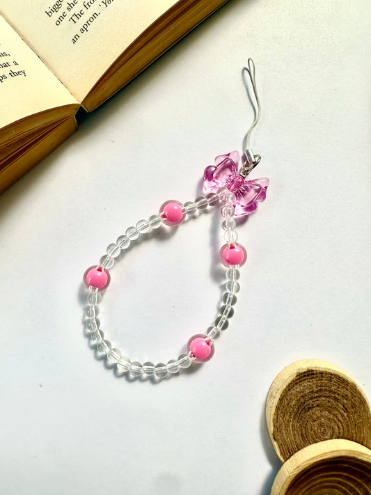 Kawaii Pink Transparent Bow Phone Chain Charm