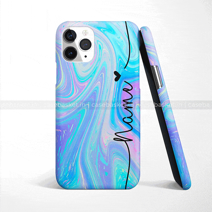 Blue marble swirl phone case with 'Mama' text and heart design, slim protective cover