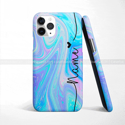 Blue marble swirl phone case with 'Mama' text and heart design, slim protective cover