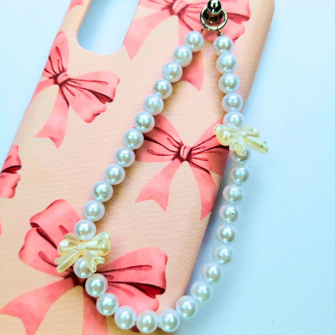 PinkFlick Bow Pearl Fall Chain Phone Cover