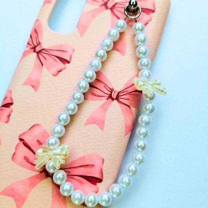 PinkFlick Bow Pearl Fall Chain Phone Cover