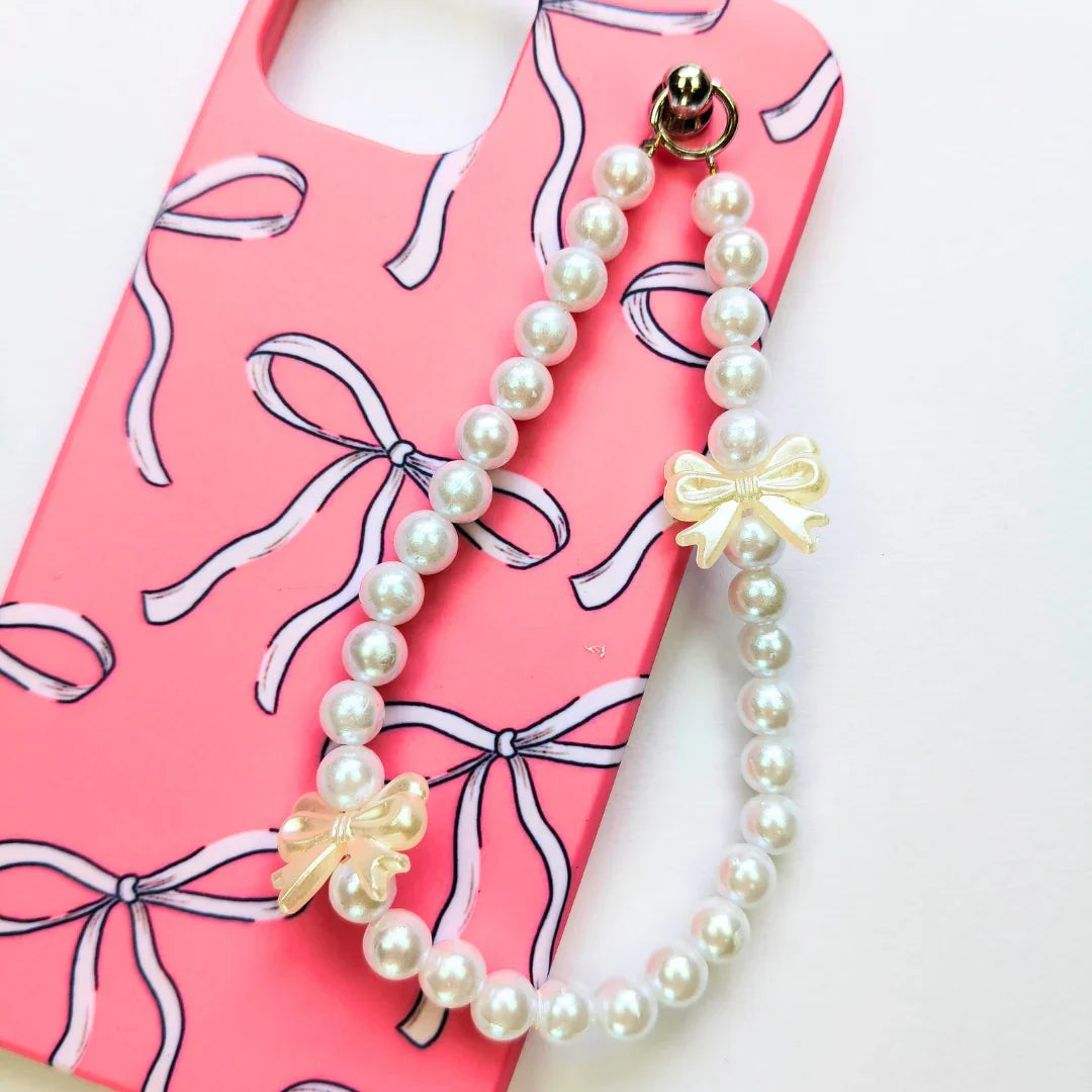 PeppyPink Bow Pearl Fall Chain Phone Cover