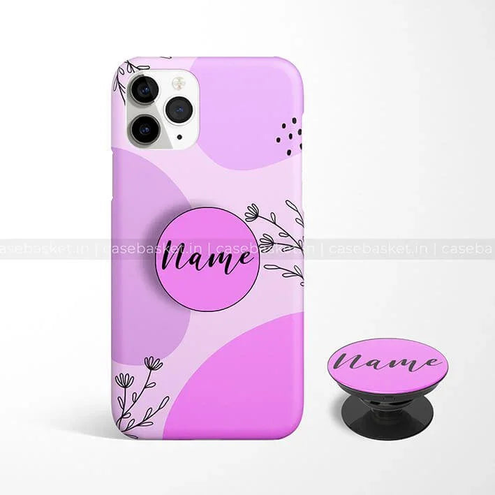 Pastel purple floral iPhone case with custom name and matching pop socket