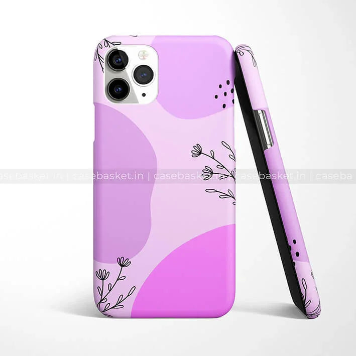 Purple and pink floral abstract phone case for iPhone with minimalist branch design