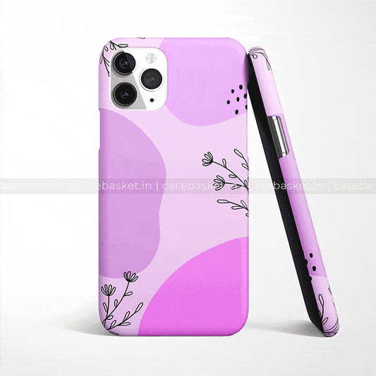 Purple abstract floral phone case with black leaf design for iPhone, modern stylish cover