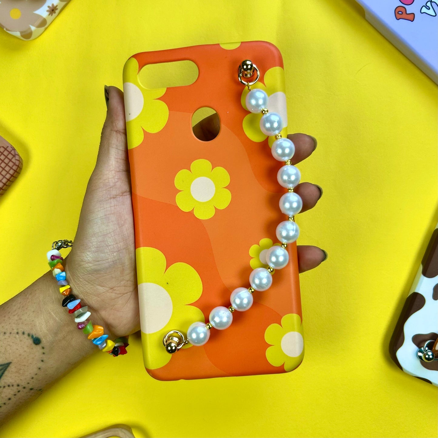 Pumpkin Peony Pearl Chain Phone Cover - Casebasket