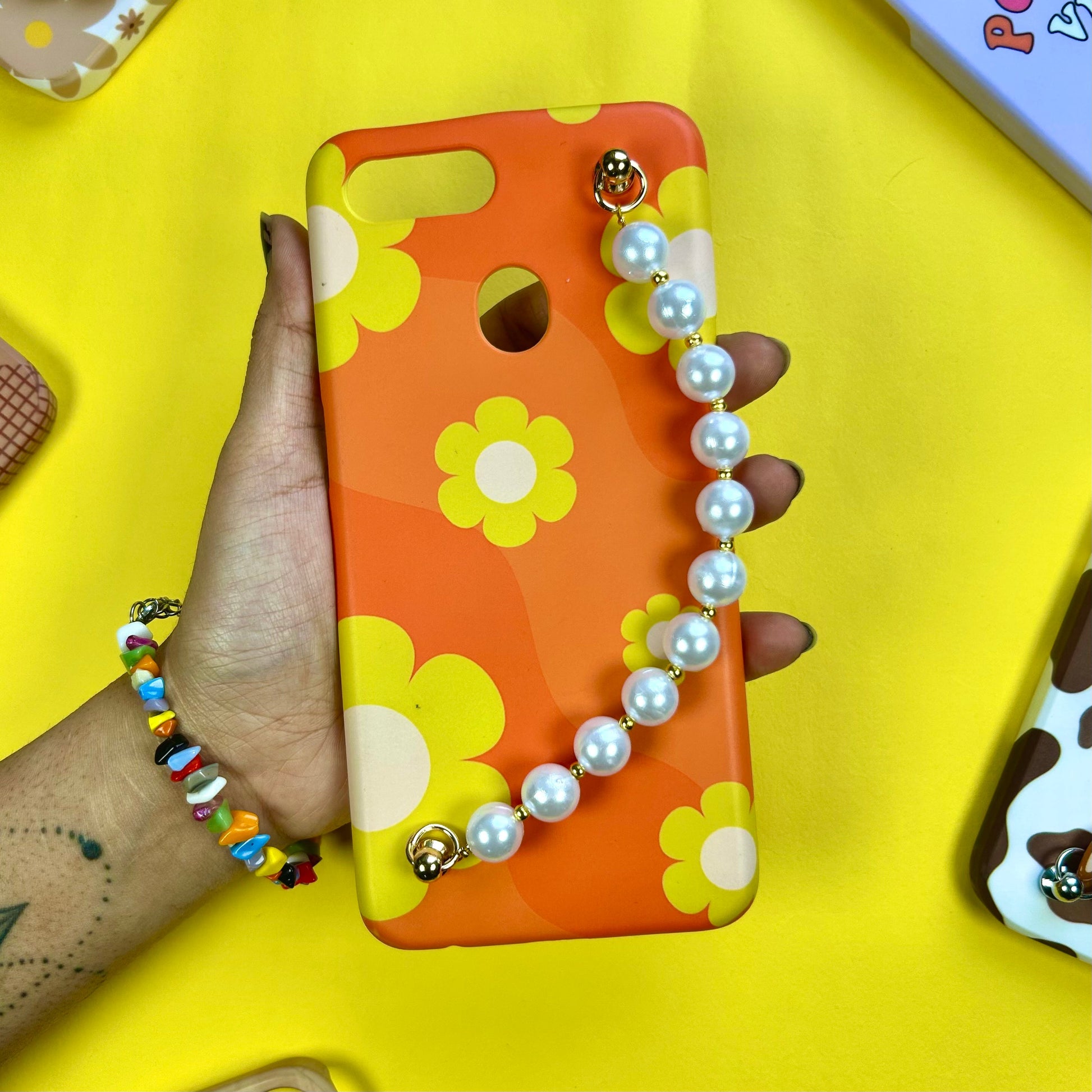 Pumpkin Peony Pearl Chain Phone Cover - Casebasket