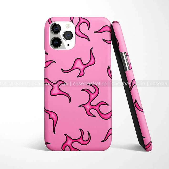 Pink phone case with abstract flame pattern, stylish mobile cover for smartphones