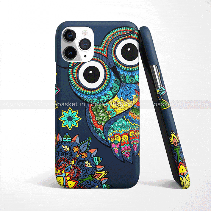 Colorful owl design phone case with mandala patterns for smartphone protection
