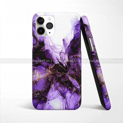 Purple marble design phone case with gold accents for iPhone, stylish protective cover