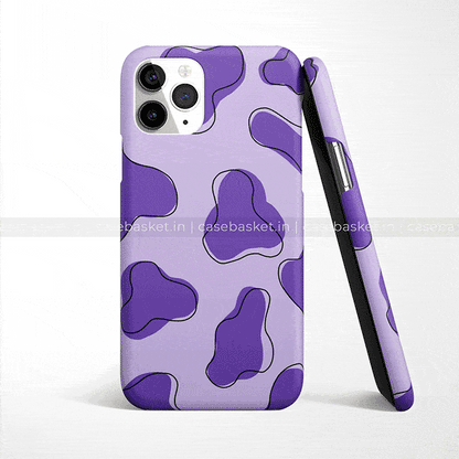 Purple abstract pattern phone case with glossy finish for iPhone.