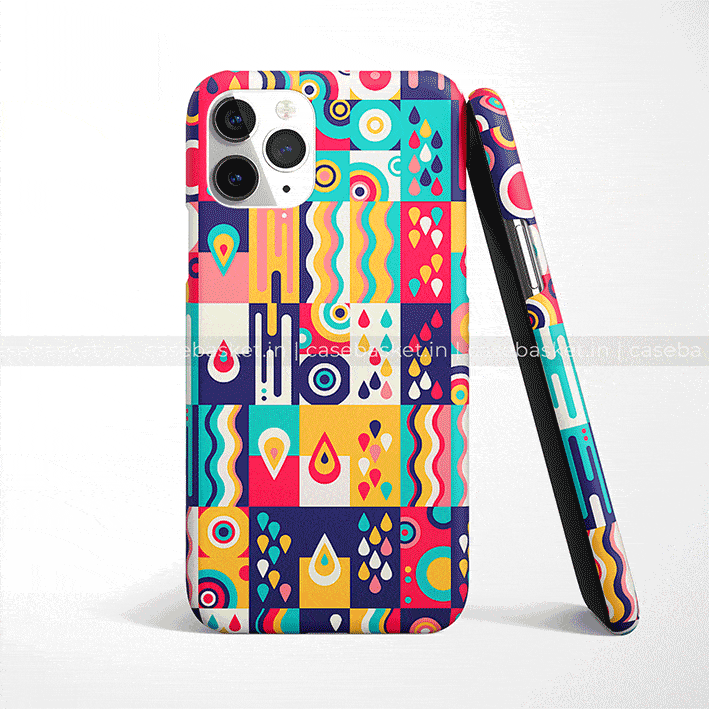 Colorful geometric pattern mobile phone case with teardrop and wave designs