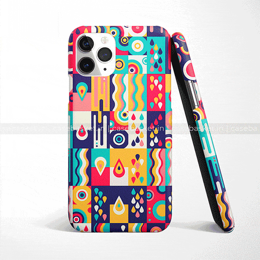 Colorful geometric pattern mobile phone case with teardrop and wave designs