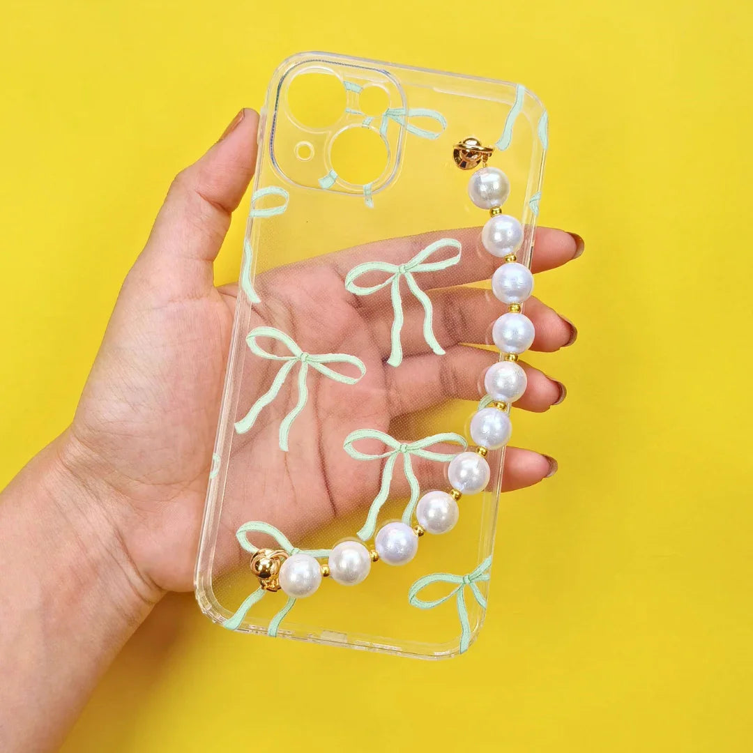 Matcha Bow Transparent Pearl Phone Cover