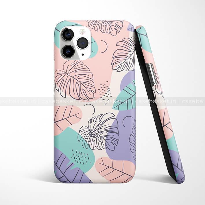 Pastel leaf design phone case with tropical foliage for iPhone, abstract colorful pattern