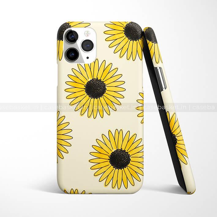 Yellow sunflower pattern phone case for iPhone, stylish floral mobile cover