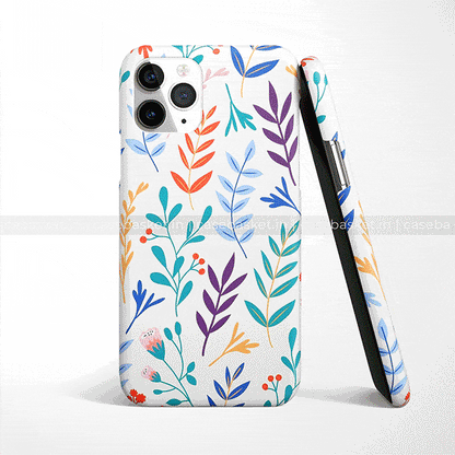 Colorful floral phone case with leaf and branch pattern for smartphone protection