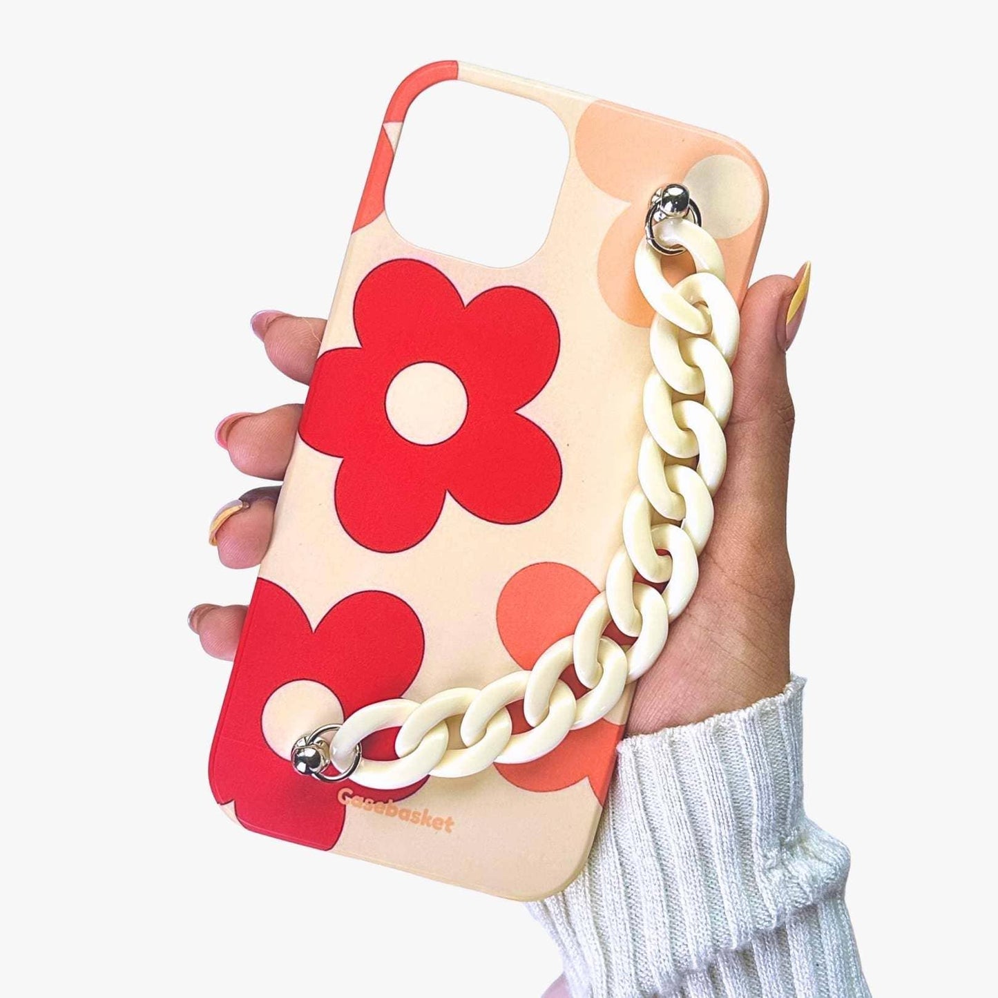 Abstract Flower Cream Chain Phone Cover