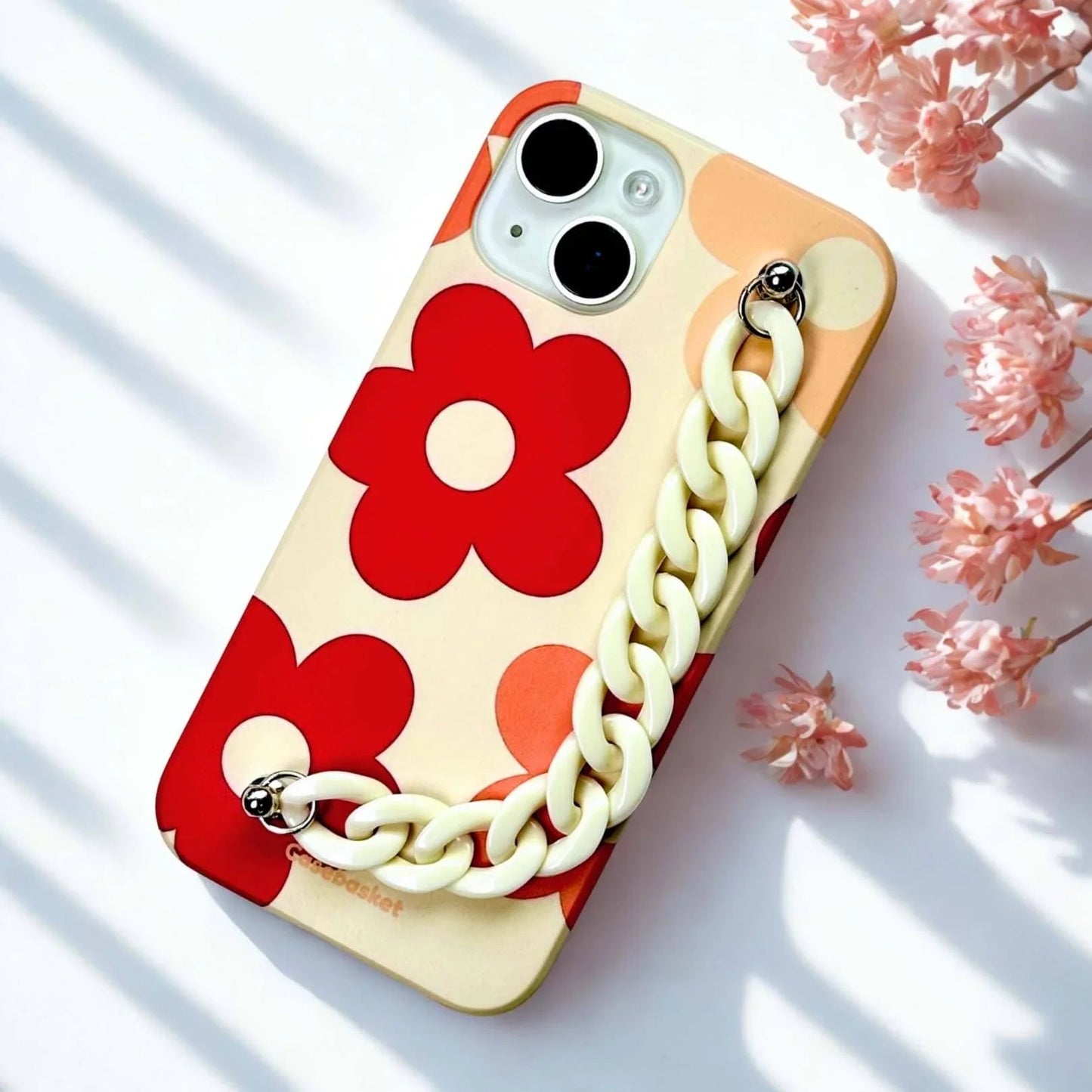 Abstract Flower Cream Chain Phone Cover