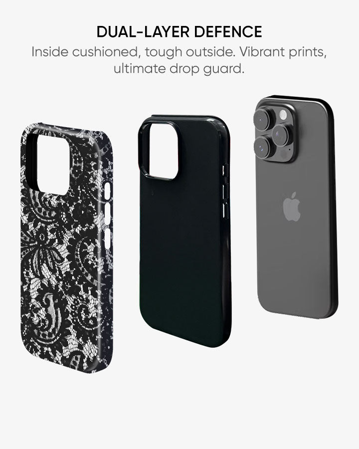 Black Lace Glossy Armour Shell Phone Cover