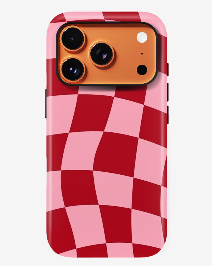 Crimson Checkwave Glossy Armour Shell Phone Cover