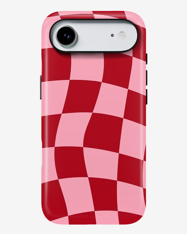 Crimson Checkwave Glossy Armour Shell Phone Cover