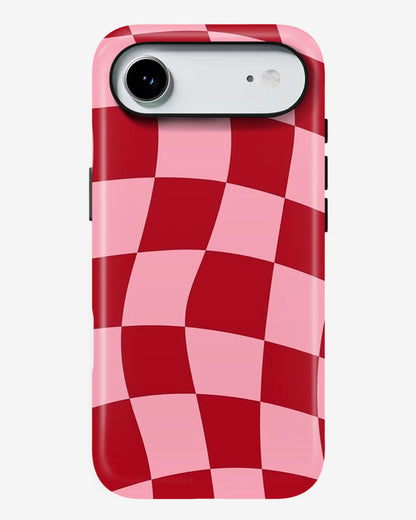 Crimson Checkwave Glossy Armour Shell Phone Cover