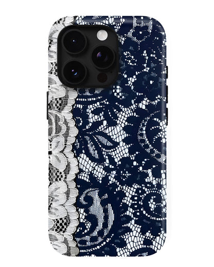 Navy Lace Glossy Armour Shell Phone Cover