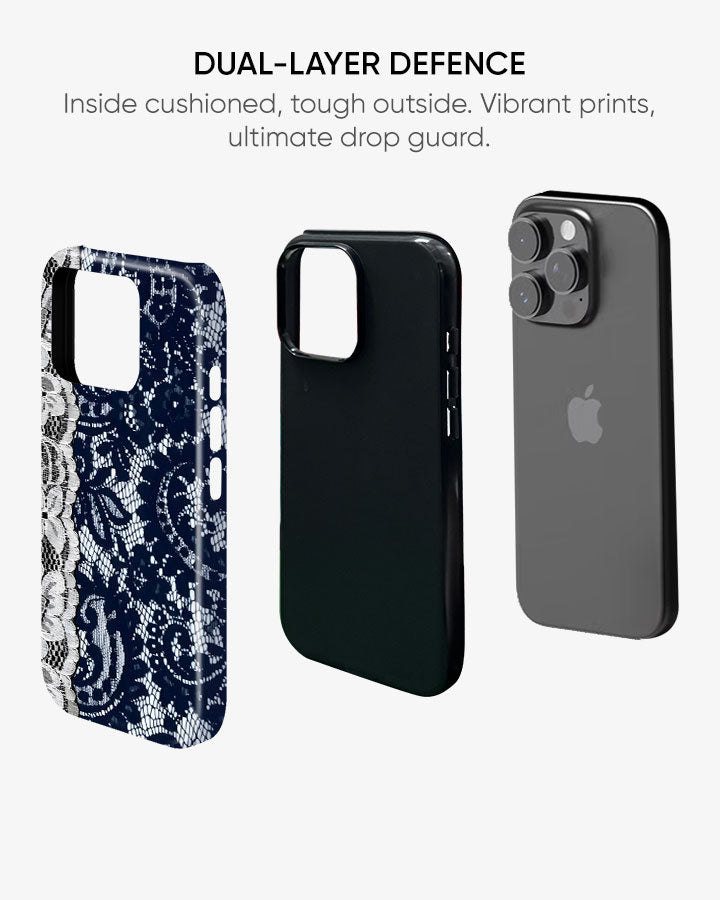 Navy Lace Glossy Armour Shell Phone Cover