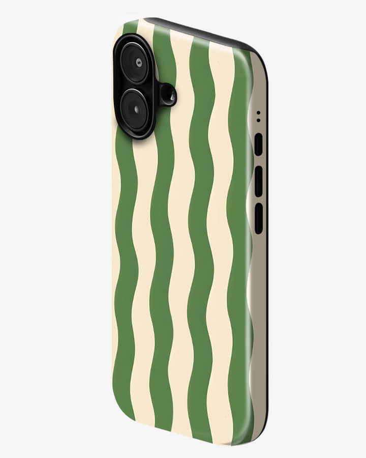 Green Wavy Stripe Glossy Armour Shell Phone Cover