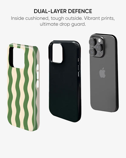 Green Wavy Stripe Glossy Armour Shell Phone Cover
