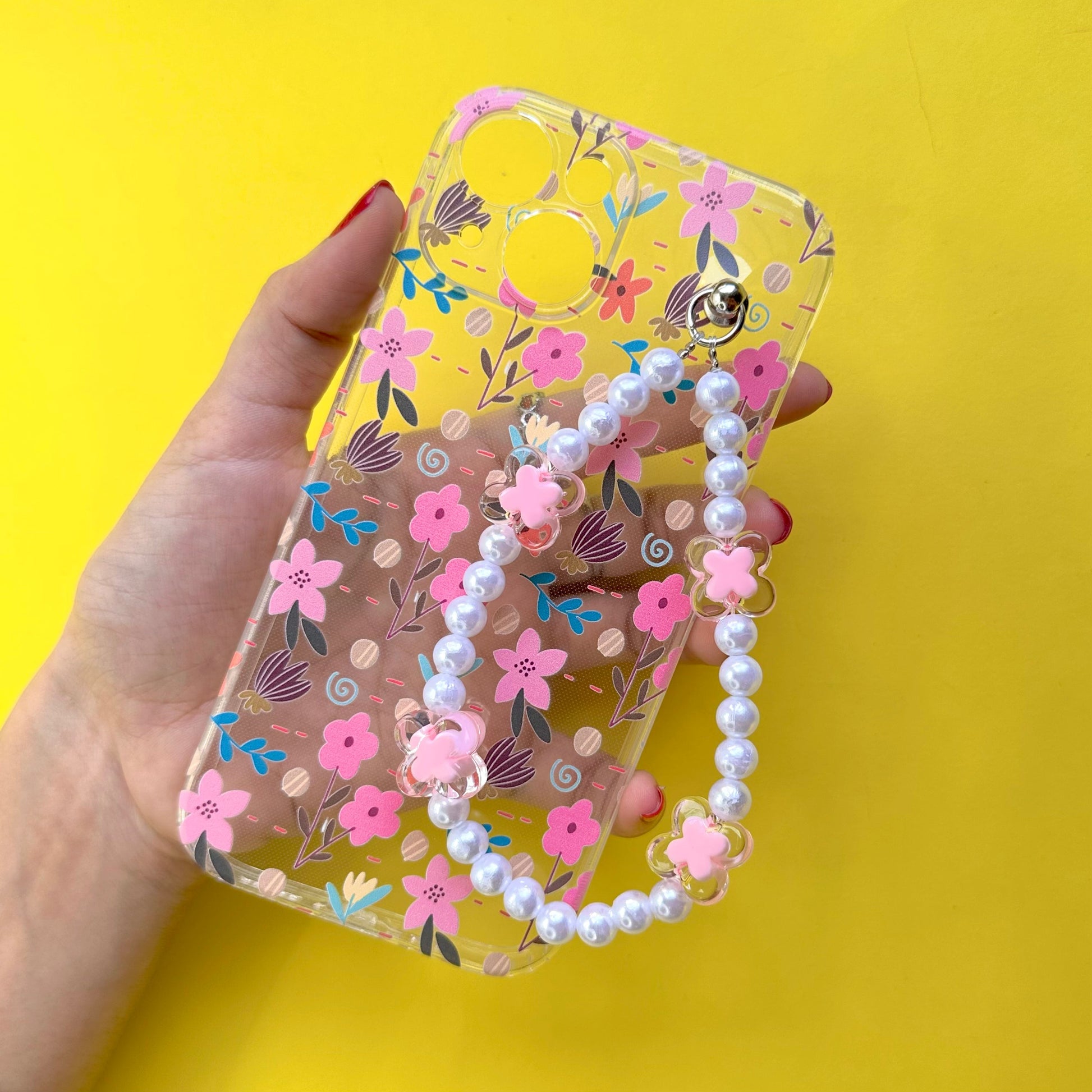 Bloomie Transparent Pinkpearl Fall Chain Phone Cover - Casebasket