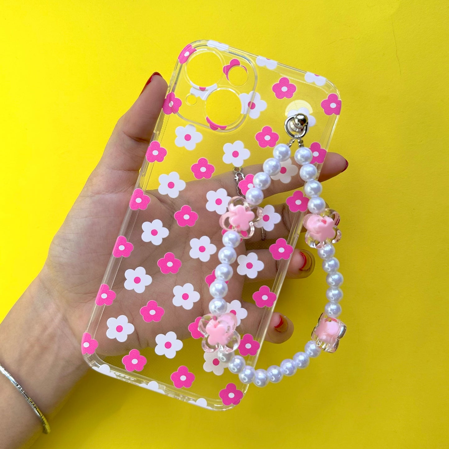 Floraloo Transparent Pinkpearl Fall Chain Phone Cover - Casebasket