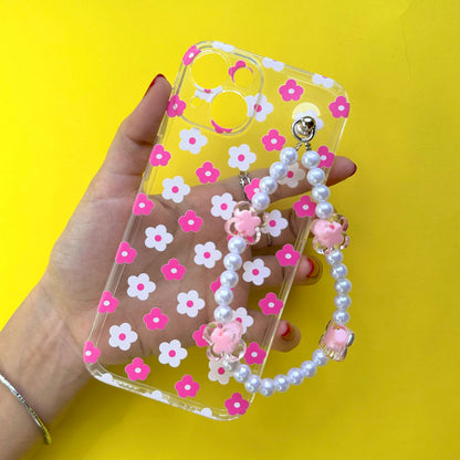 Floraloo Transparent Pinkpearl Fall Chain Phone Cover - Casebasket
