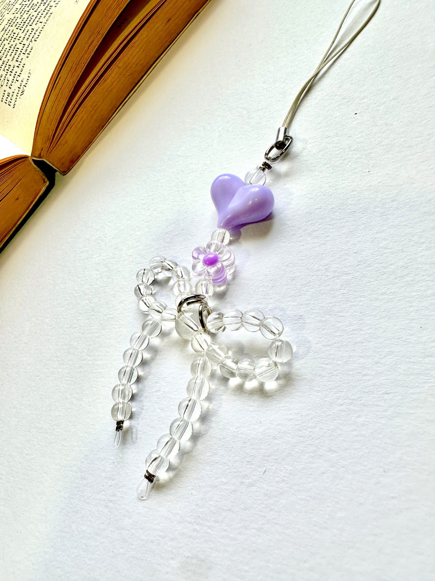 Lavender Heart Crystal Phone Chain Charm