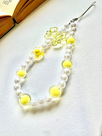 Lemon Pearl Bow Phone Chain Charm