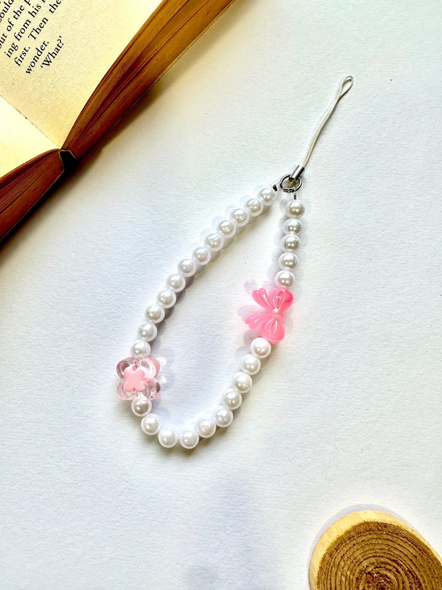 Blush Flutter Pearl Phone Chain Charm