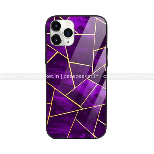 Purple geometric glass phone case for iPhone 11 with gold line design