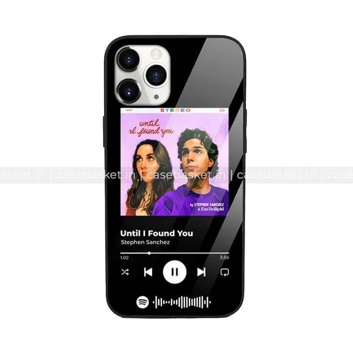 iPhone 11 glass case with 'Until I Found You' album artwork and music player design