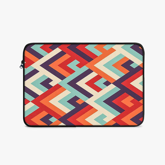 Colorful geometric patterned laptop sleeve case with zip closure, 17-inch size