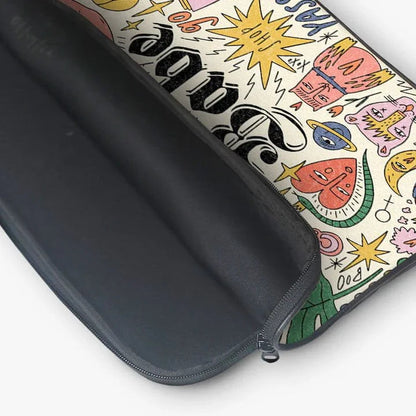 13-inch laptop sleeve zip pouch with colorful doodle design and black interior