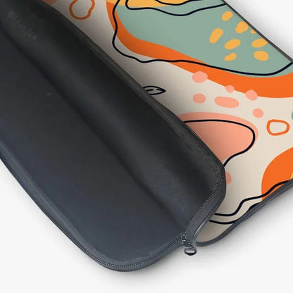Colorful abstract 13-inch laptop sleeve with zip pouch, soft interior lining