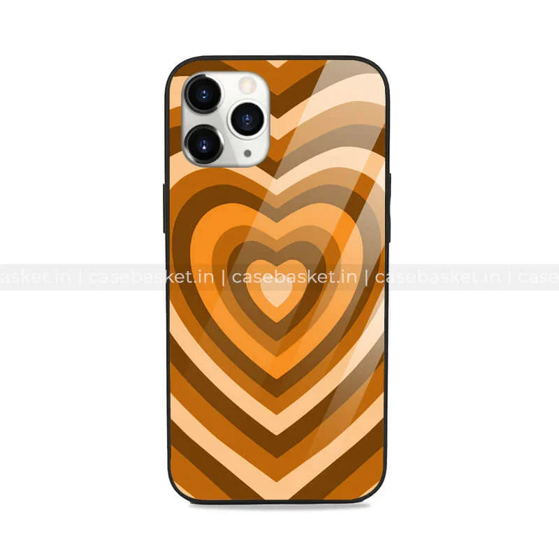 Orange brown heart pattern phone case with retro geometric design for iPhone