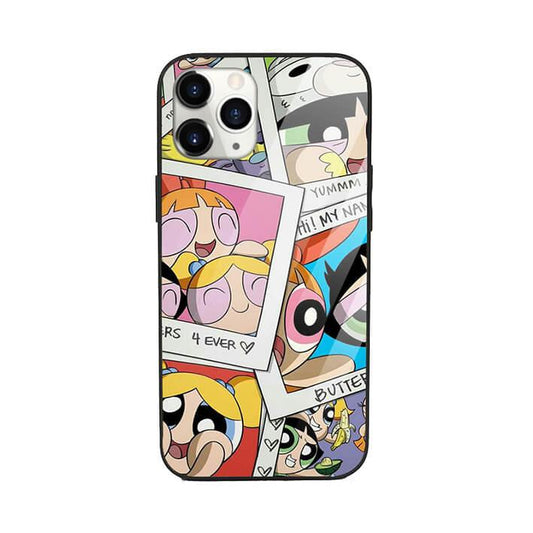 Colorful Powerpuff Girls cartoon collage phone case for iPhone, pop art character design