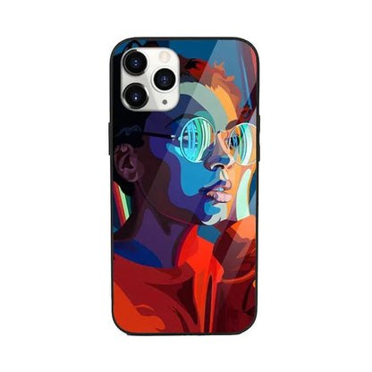 Colorful pop art phone case with abstract portrait of person in glasses for smartphone