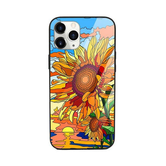 Colorful sunflower pop art phone case with sunset and sky illustration