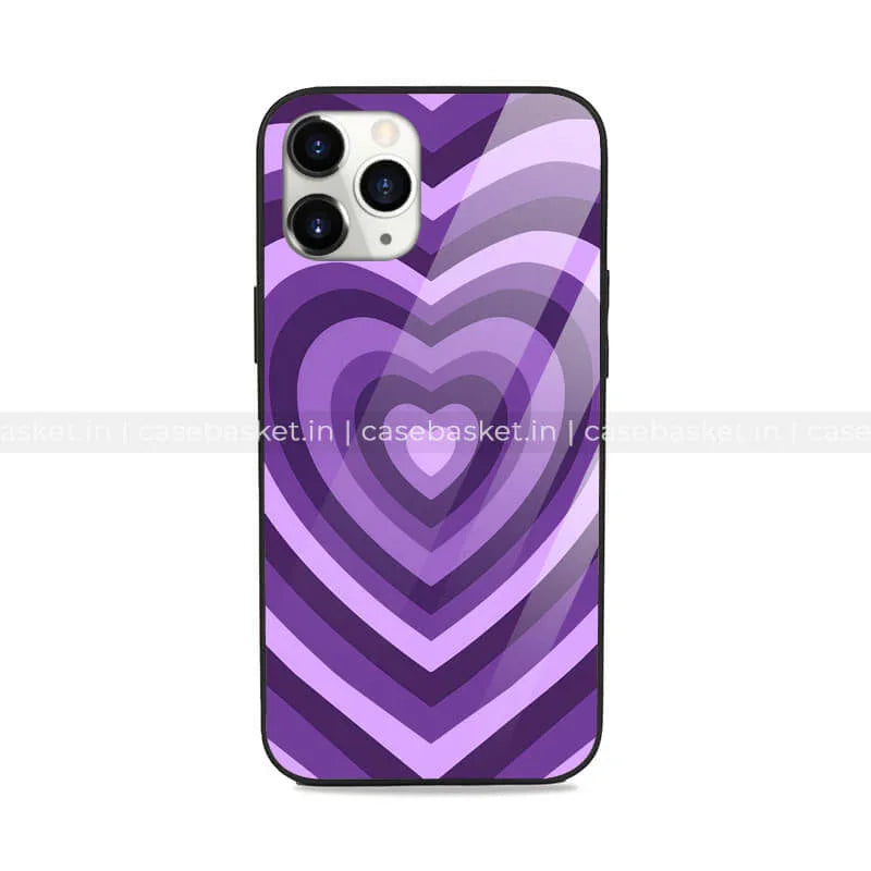 Purple heart pattern phone case with concentric hearts, glossy finish, for smartphones