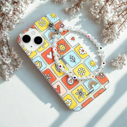 Retro Rainbow Hearts Transparent Fall Chain Phone Cover