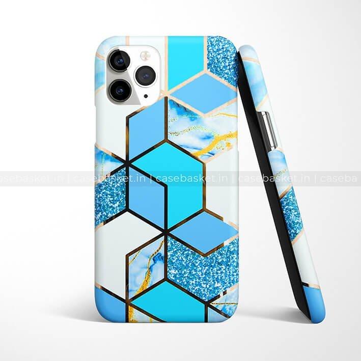 Sky blue geometric phone case with marble and glitter pattern for smartphones