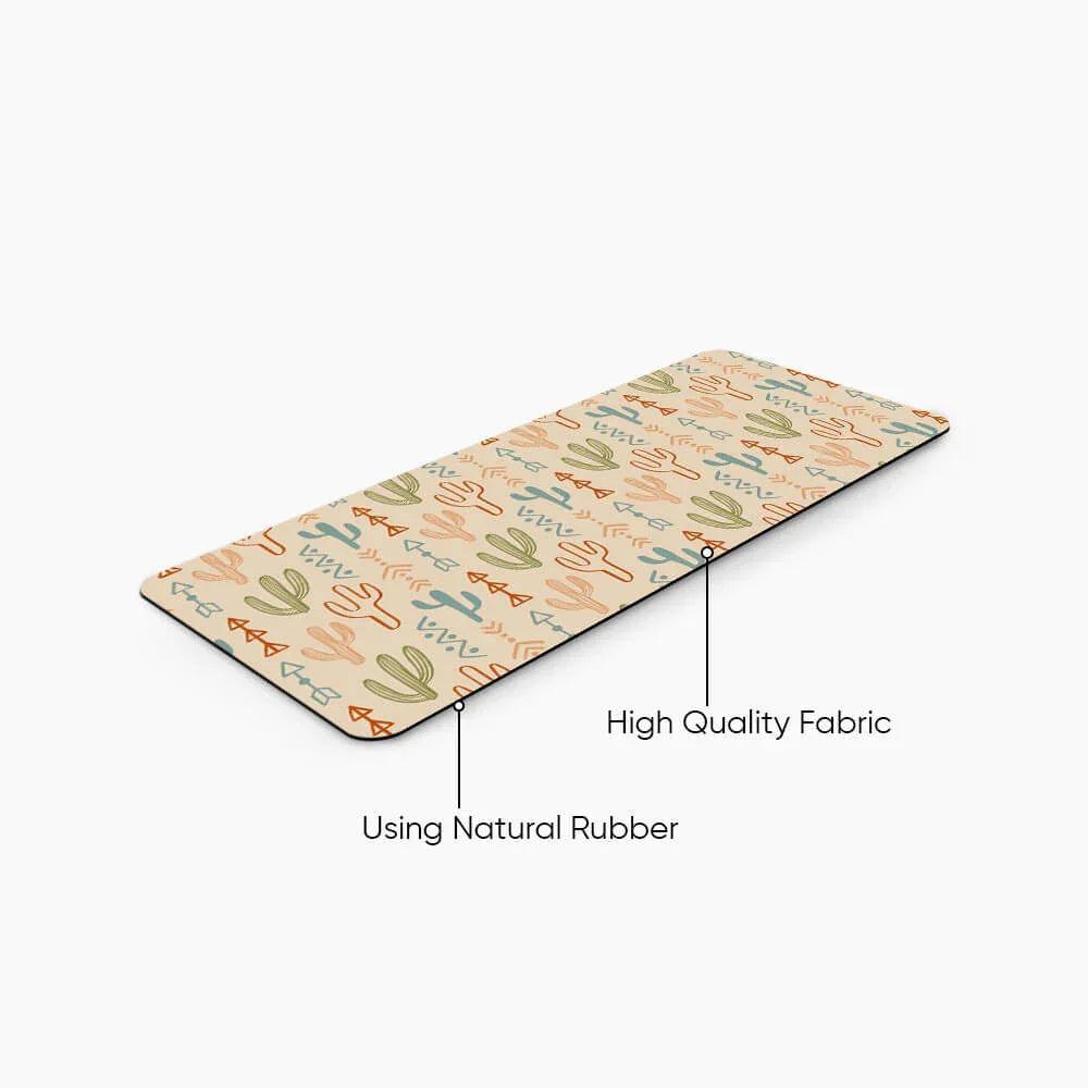 Cactus pattern desk mat with natural rubber base and high quality fabric top